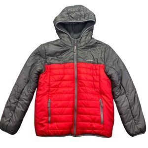 Eddie Bauer Puffer Jacket Hooded Full Zip Lightweight Reversible‎ Kids Sz L Boho